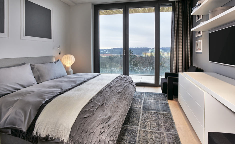 Schlafzimmer der Penthouse-Wohnungss