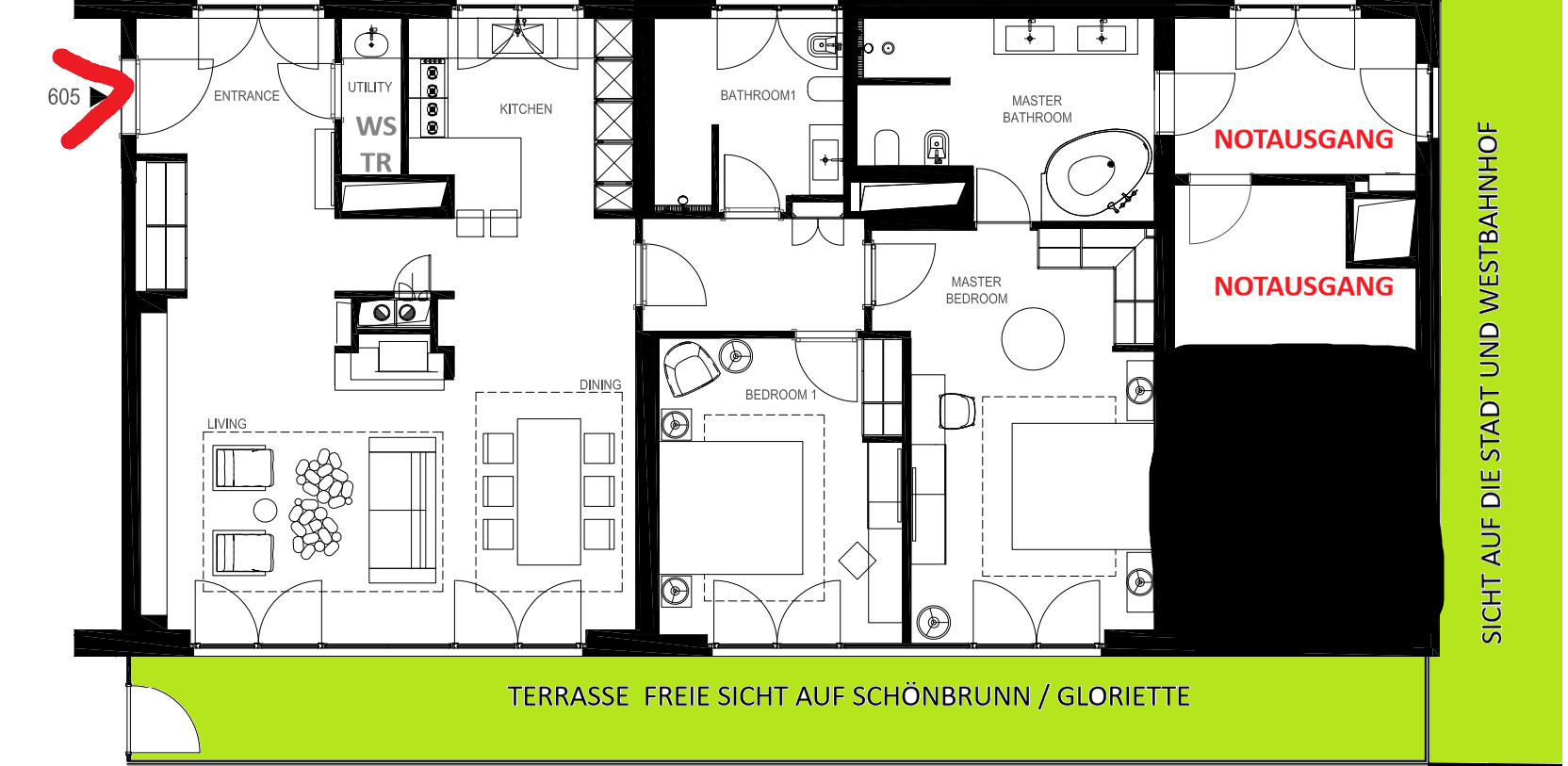 Grdundriss der Penthouse-Wohnung