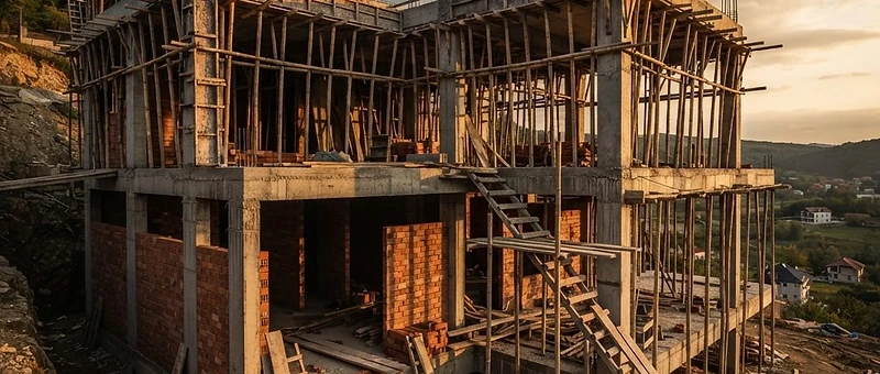 Grey structure construction with RCC columns and brickwork in Multan by HH Construct Craft