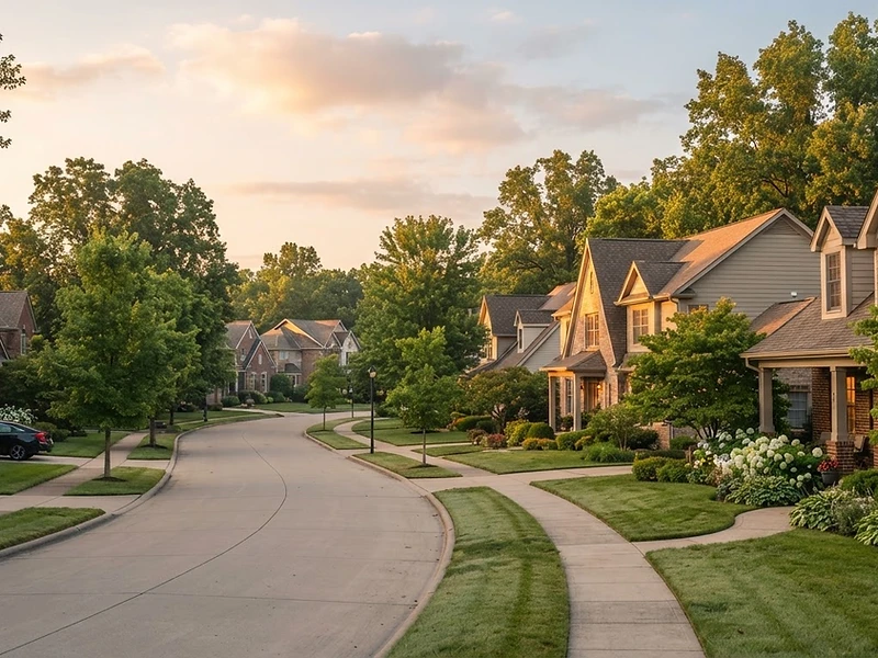 A well-maintained Indiana neighborhood at dawn