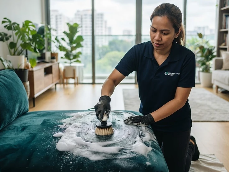 Dry-encapsulation cleaning a velvet sofa