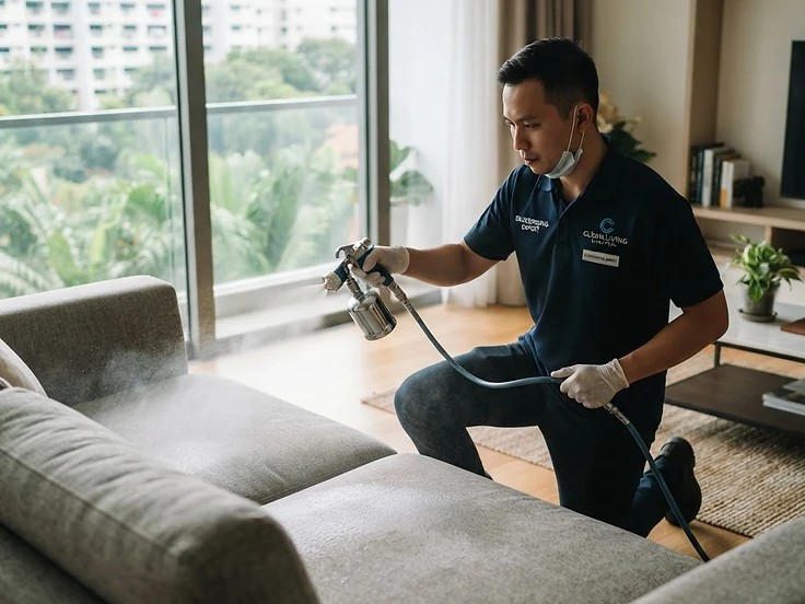 Enzyme deodorising treatment on a sofa