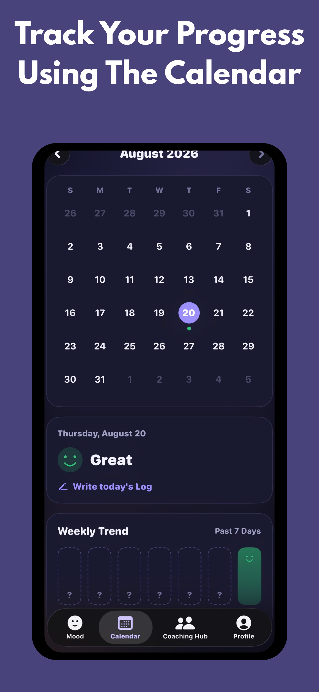 Calendar view screen