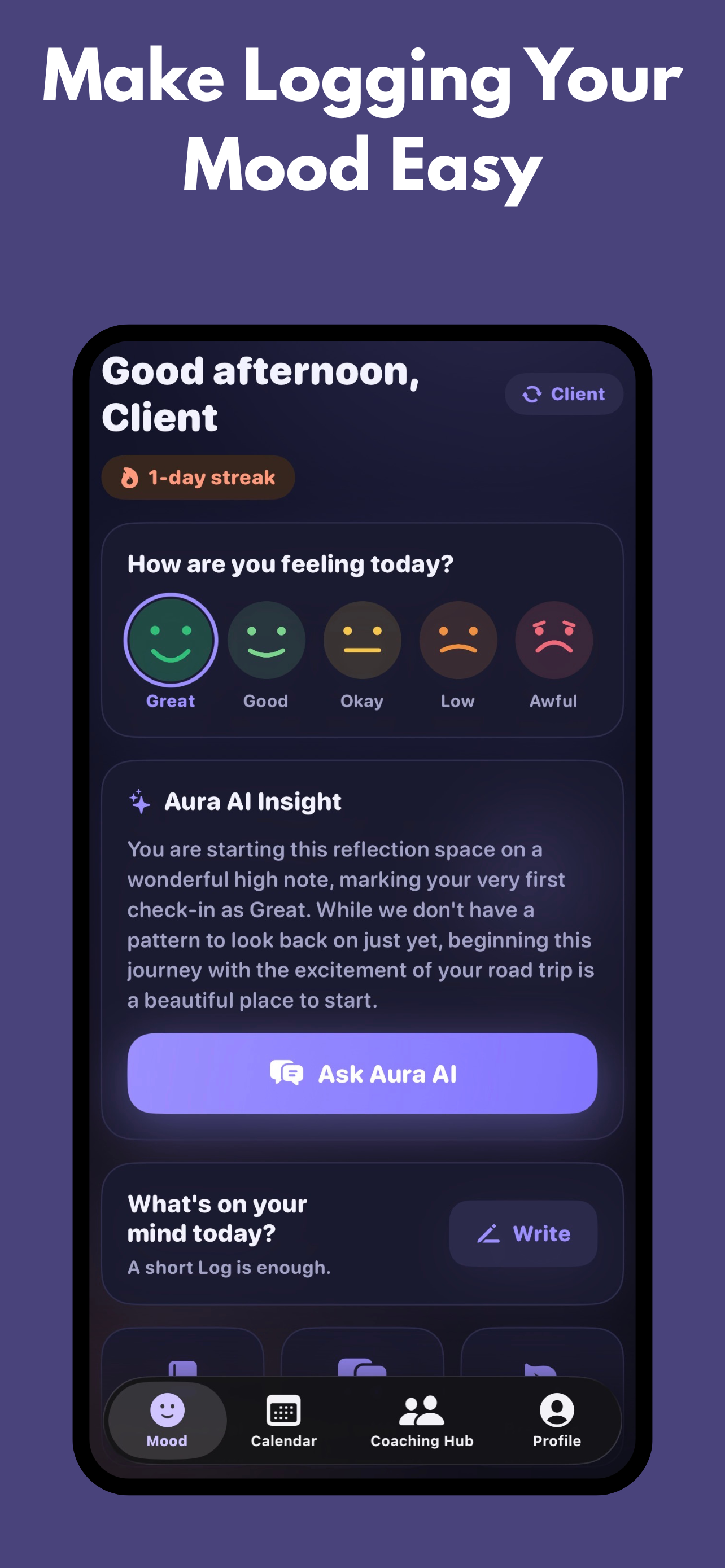 Mood check-in screen
