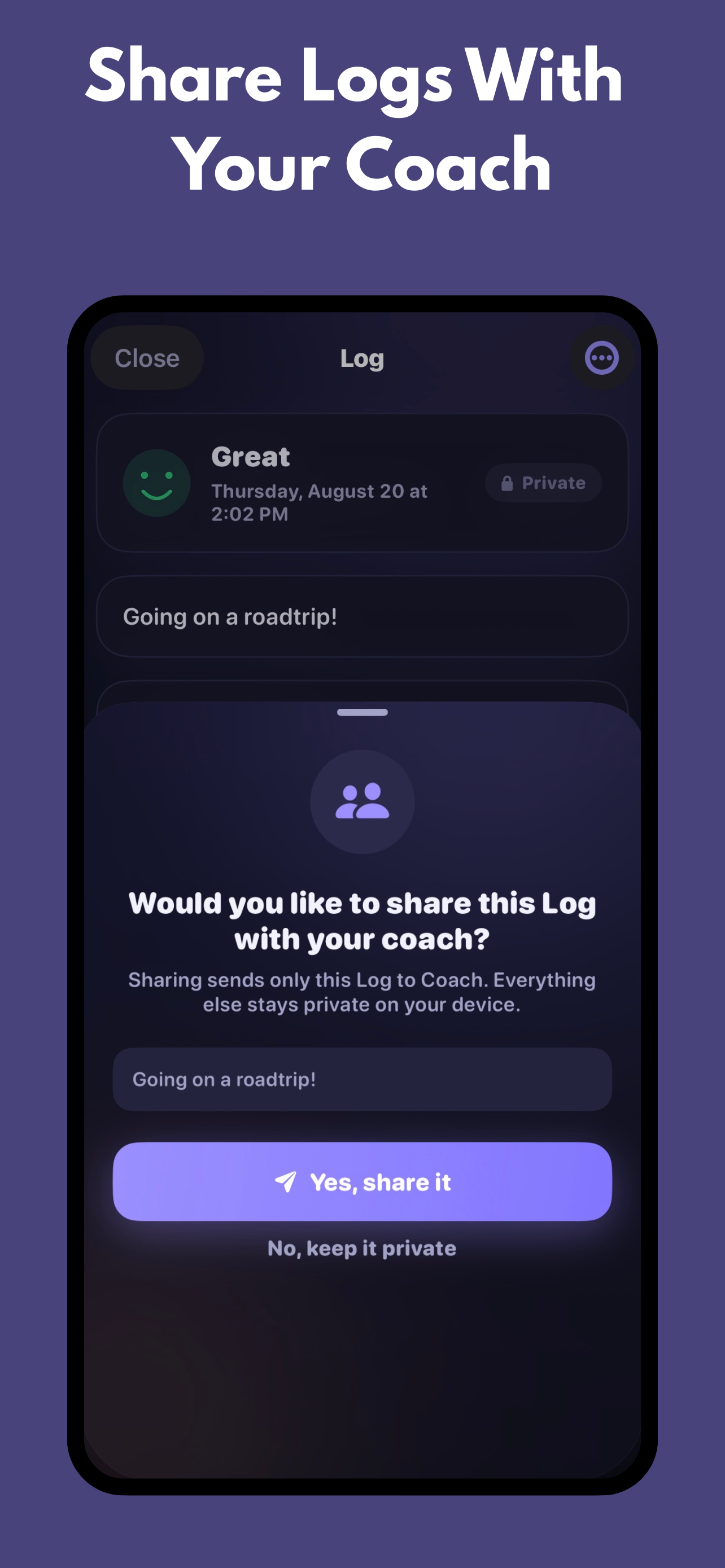 Share log with coach screen