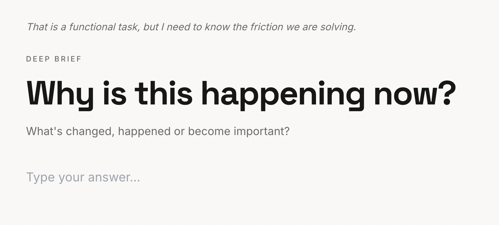 A deep brief question asking why this is happening now