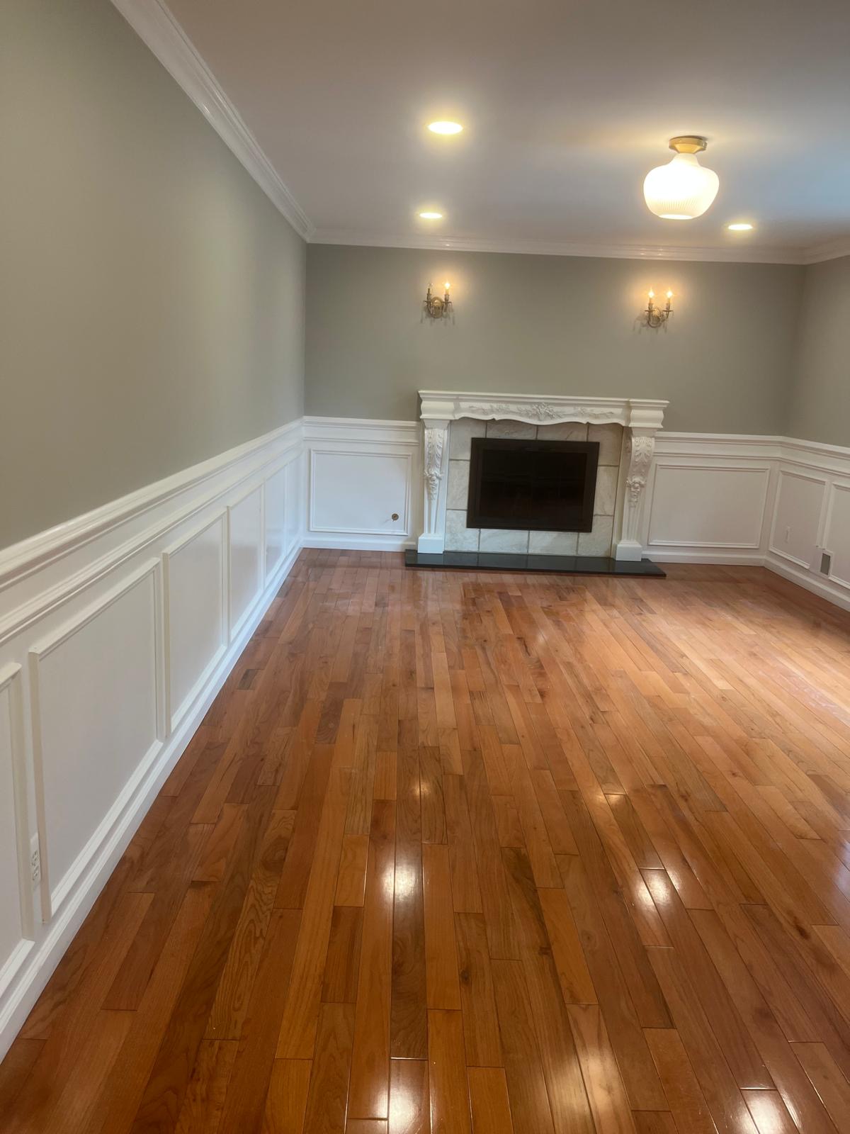 Greige Living Room with Wainscoting