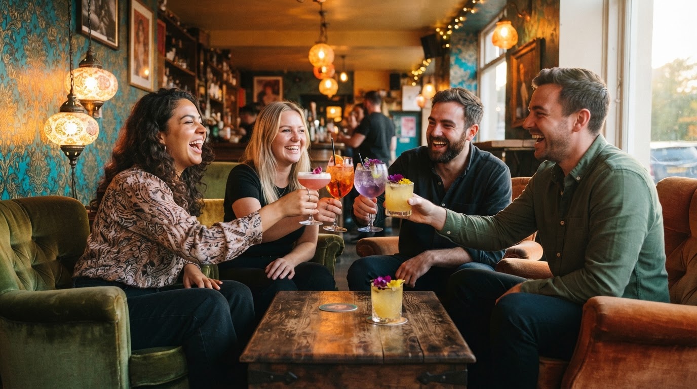 Friends enjoying cocktails in a lounge