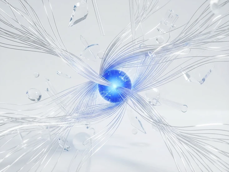 3D data streams converging into a glowing cobalt node