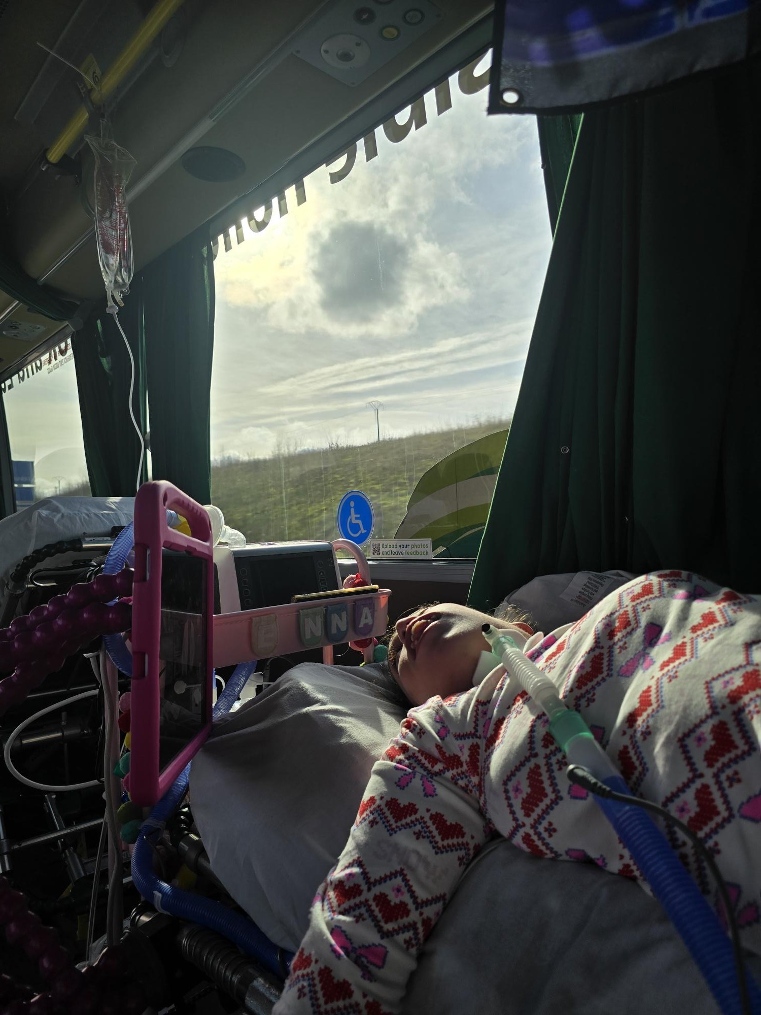 A traveller resting on board the Jumbulance