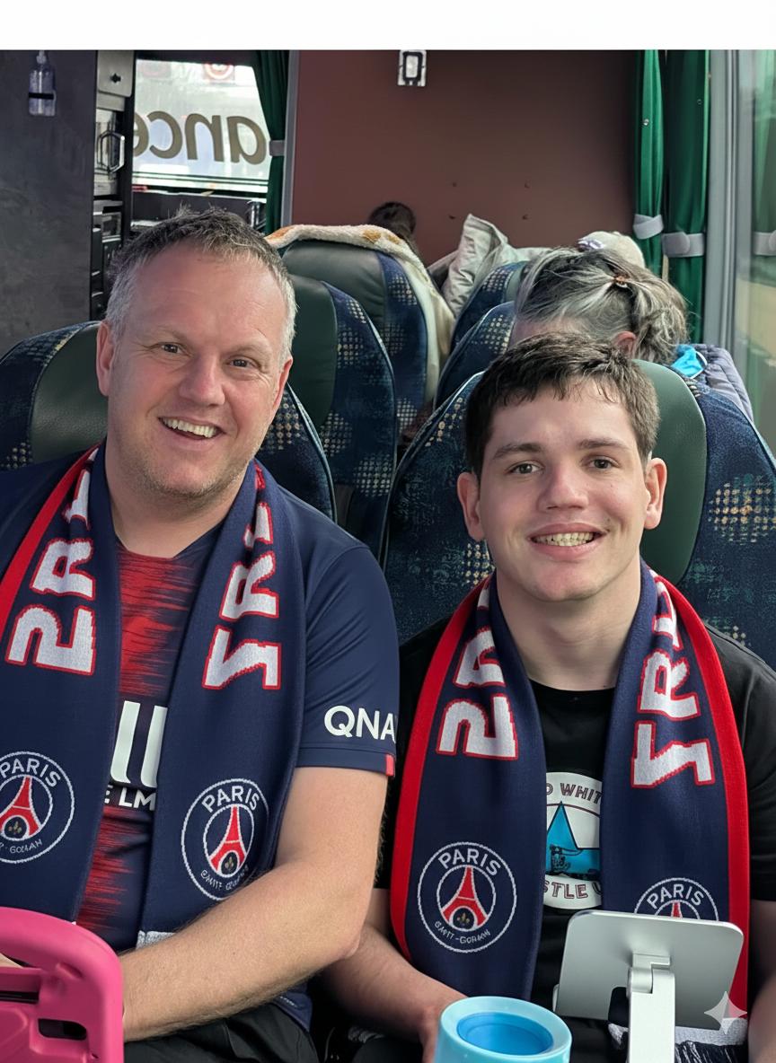 Two travellers on board with Paris scarves