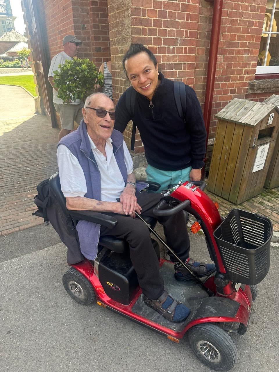 A traveller on his mobility scooter