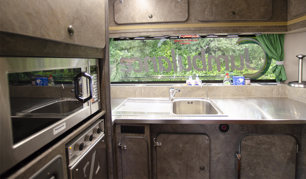 The kitchen area on board a Jumbulance