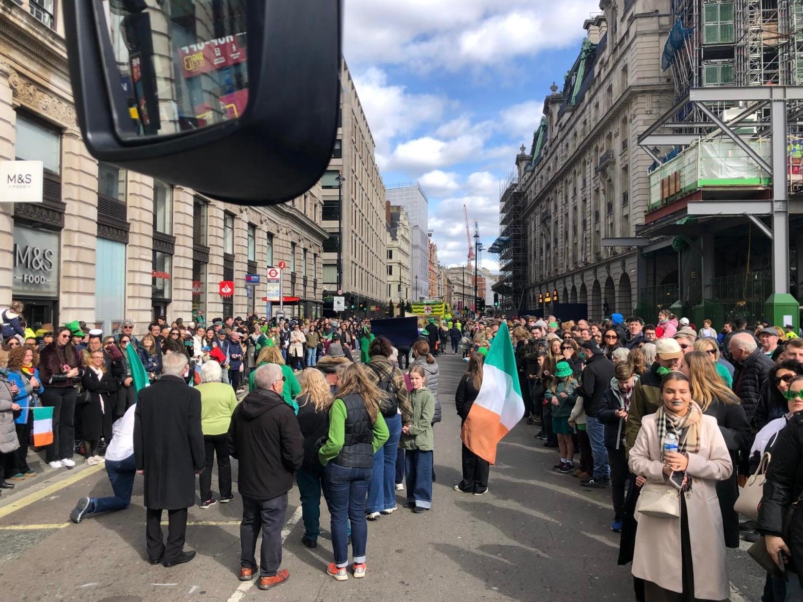 Watching a St Patrick's Day parade from the Jumbulance