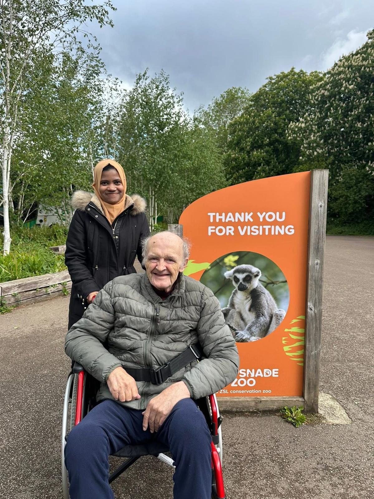 A traveller in a wheelchair at Marwell Zoo