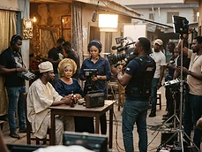 Nigerian film crew on a Nollywood set in Lagos