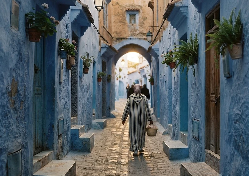 Moroccan medina blue alley in Chefchaouen