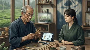Steeped in Change: The Living Future of Japanese Tea Culture: AI-generated editorial illustration for NATION CONTINUITY.