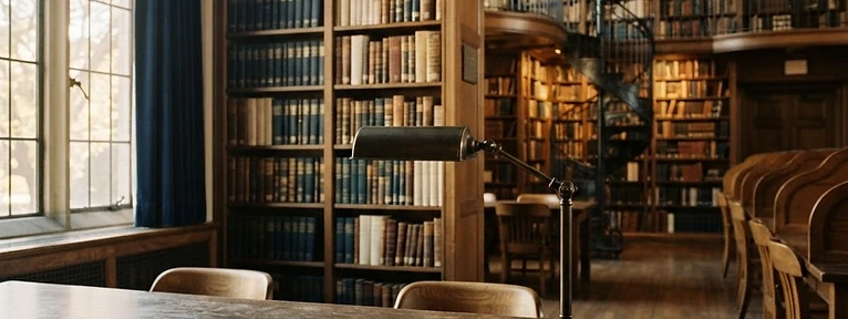 A quiet library reading room