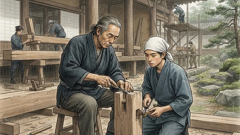 Preserving the Living Timber: Japan's Architectural Craftsmanship: AI-generated editorial illustration for NATION CONTINUITY.
