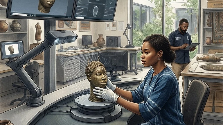 Digital Transformation: Nigeria’s New Frontier for Heritage Preservation: AI-generated editorial illustration for NATION CONTINUITY.