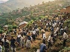 Rwandan community gathered for Umuganda communal work