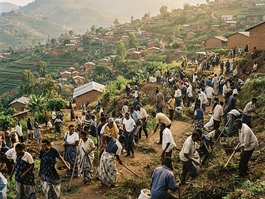 Rwandan community gathered for Umuganda communal work