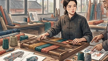 Weaving the Future: China’s New Wave of Heritage Design: AI-generated editorial illustration for NATION CONTINUITY.