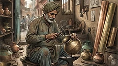 The Resilient Echo of the Hammer: Thatheras of Jandiala Guru: AI-generated editorial illustration for NATION CONTINUITY.