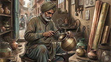 The Resilient Echo of the Hammer: Thatheras of Jandiala Guru: AI-generated editorial illustration for NATION CONTINUITY.