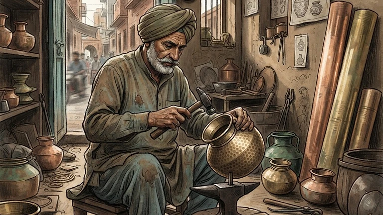 The Resilient Echo of the Hammer: Thatheras of Jandiala Guru: AI-generated editorial illustration for NATION CONTINUITY.