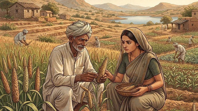 Resilient Grains: The Revival of Traditional Millet Farming in India: AI-generated editorial illustration for NATION CONTINUITY.