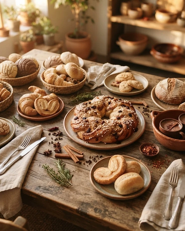 An overhead view of a Latino kitchen feast