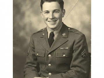 Before photo restoration — A worn black-and-white portrait — hand-colorized back to life.