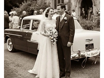 After photo restoration — Heavy water damage and staining — the wedding couple, recovered.