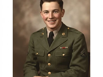 After photo restoration — A worn black-and-white portrait — hand-colorized back to life.