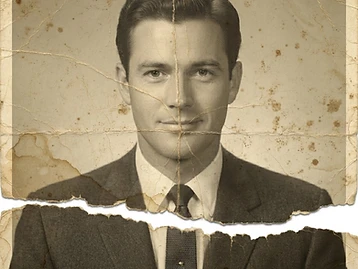 Before photo restoration — Fading, water stains, tears and spots — all repaired at once.