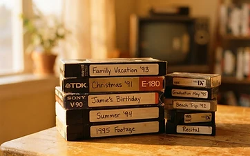 A VHS home-video tape being prepared for digital transfer