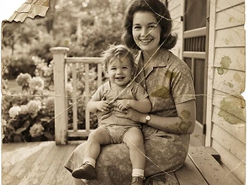 Before photo restoration — A faded, creased and water-marked heirloom portrait — gently restored.