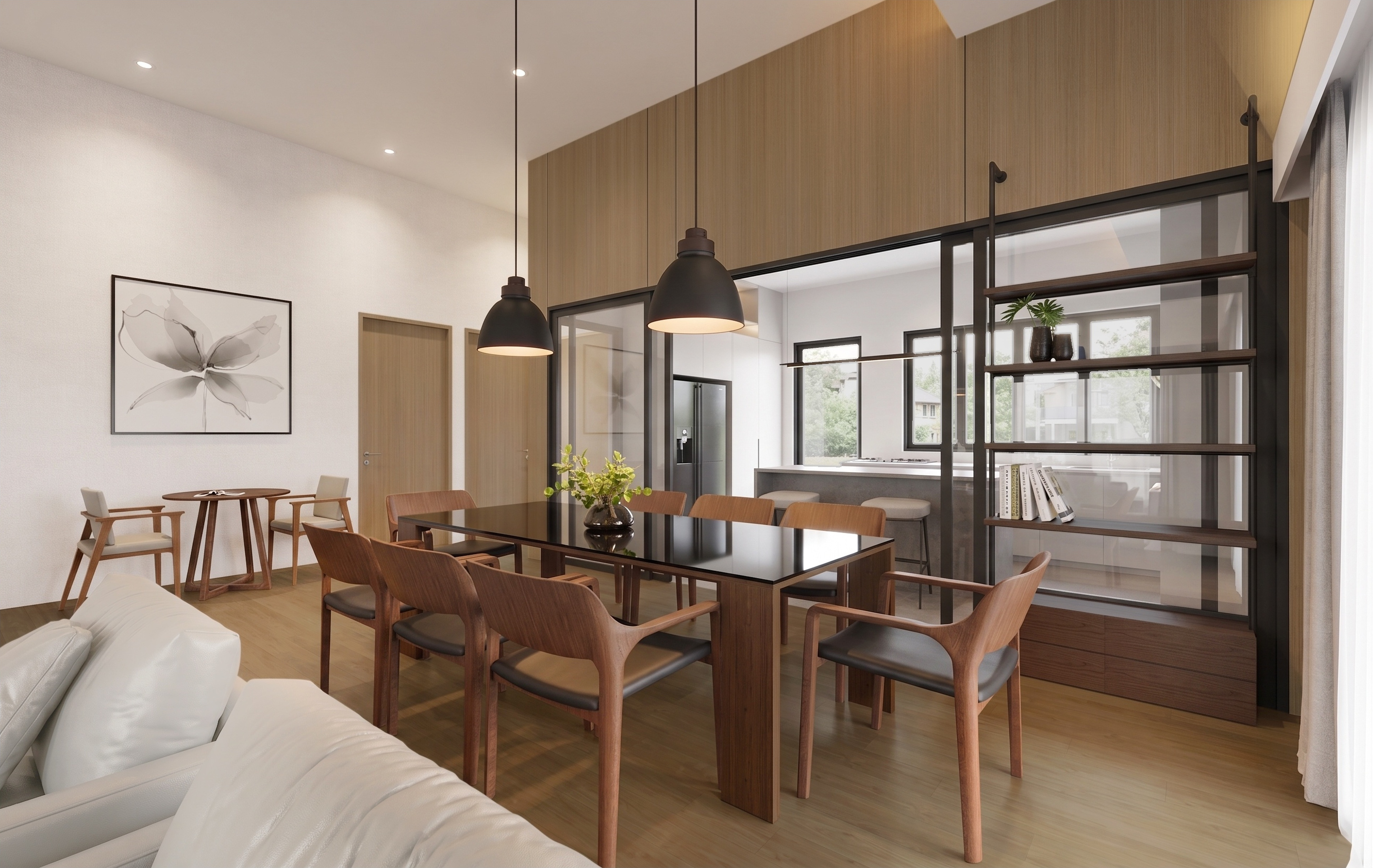 L1 dining area with glass partition to the kitchen