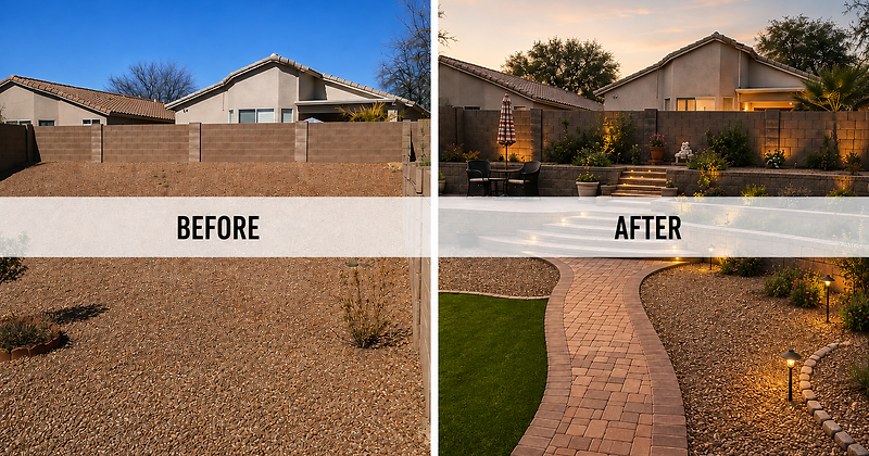 Patio and outdoor kitchen before and after in Tucson