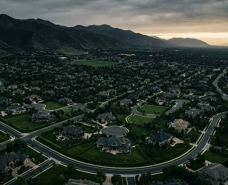Aerial view of the Lawnfather service territory in Utah