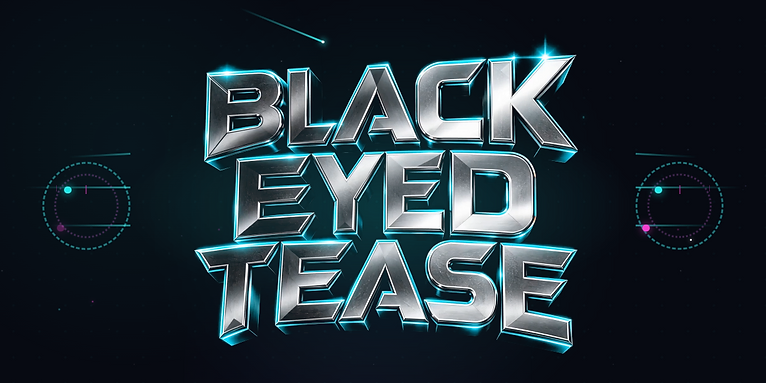 Black Eyed Tease metallic chrome wordmark cover artwork with cyan radar accents on a dark background.