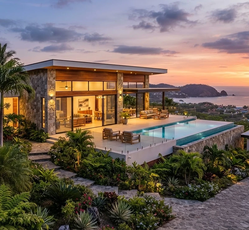 Casa de vacaciones en Nicaragua al atardecer