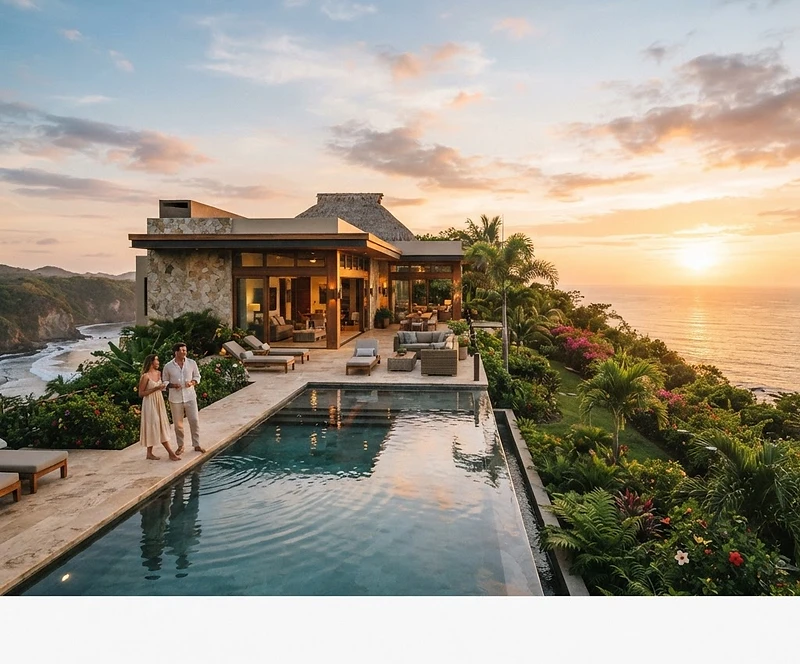 Villa tropical en Nicaragua al atardecer