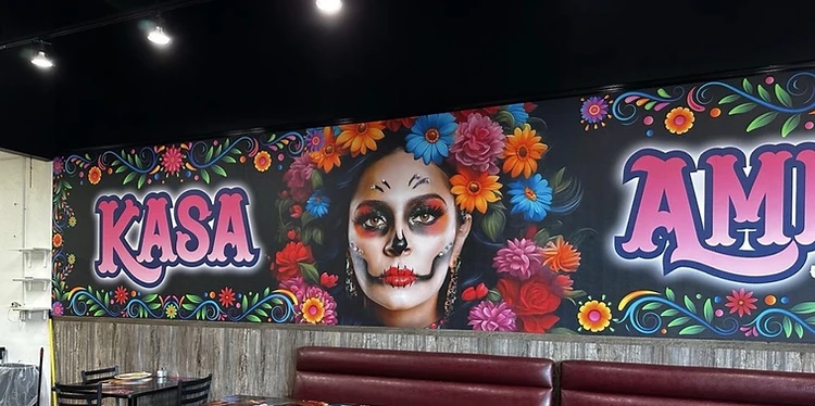 Día de los Muertos mural inside the Kasa Amigos dining room