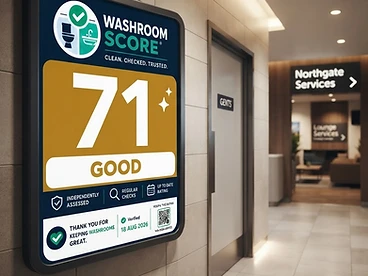 A service station displaying a Washroom Score of 71