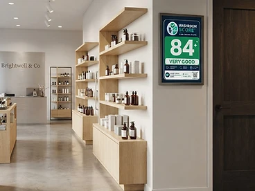 A retail store displaying a Washroom Score of 84