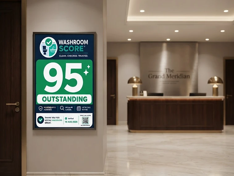 A boutique hotel displaying a Washroom Score of 95