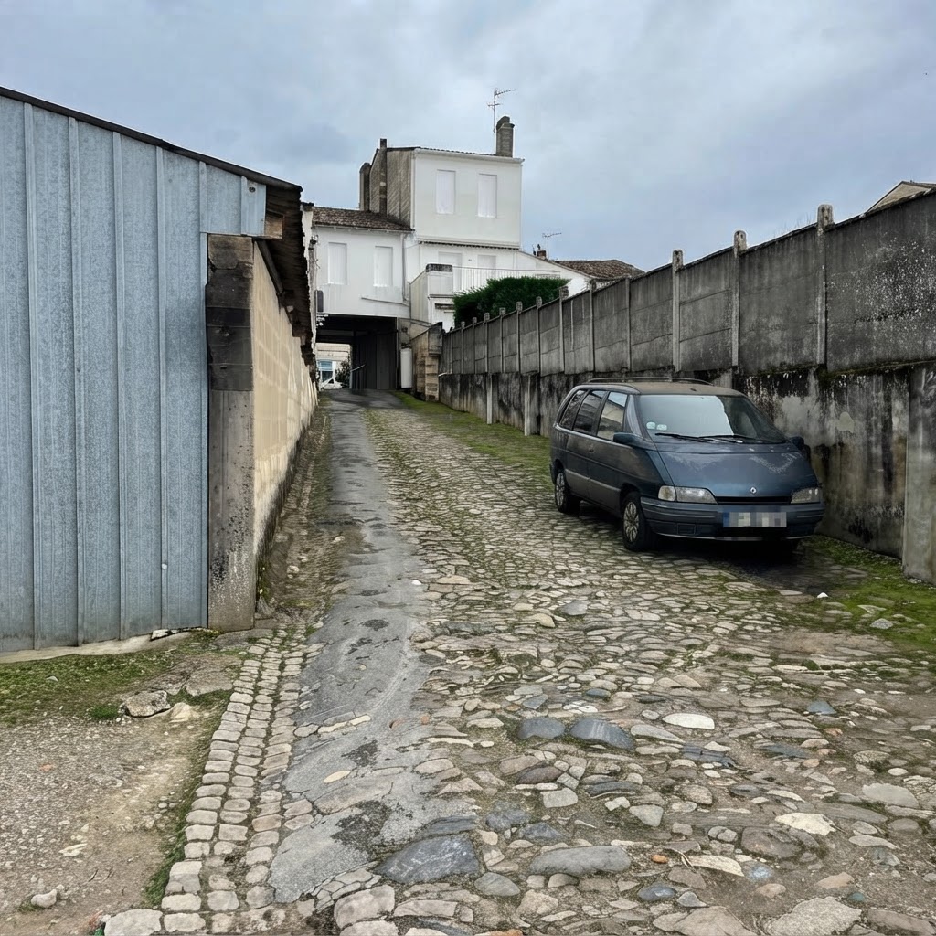 Places de parking extérieures le long de l'allée pavée